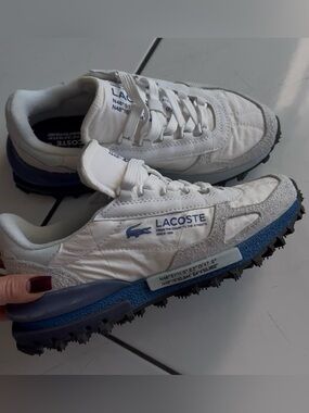 Lacoste White & Blue Retro Runner Sneakers